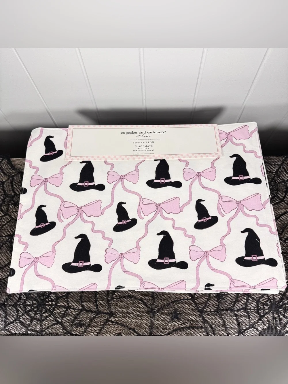 NEW Cupcakes & Cashmere Witch Hat Bow Halloween Placemats